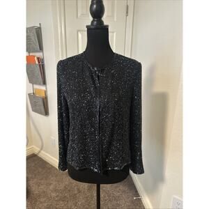 CAROLINE ROSE Size Medium Black All Over Sequins Long Sleeve Hook & Eye